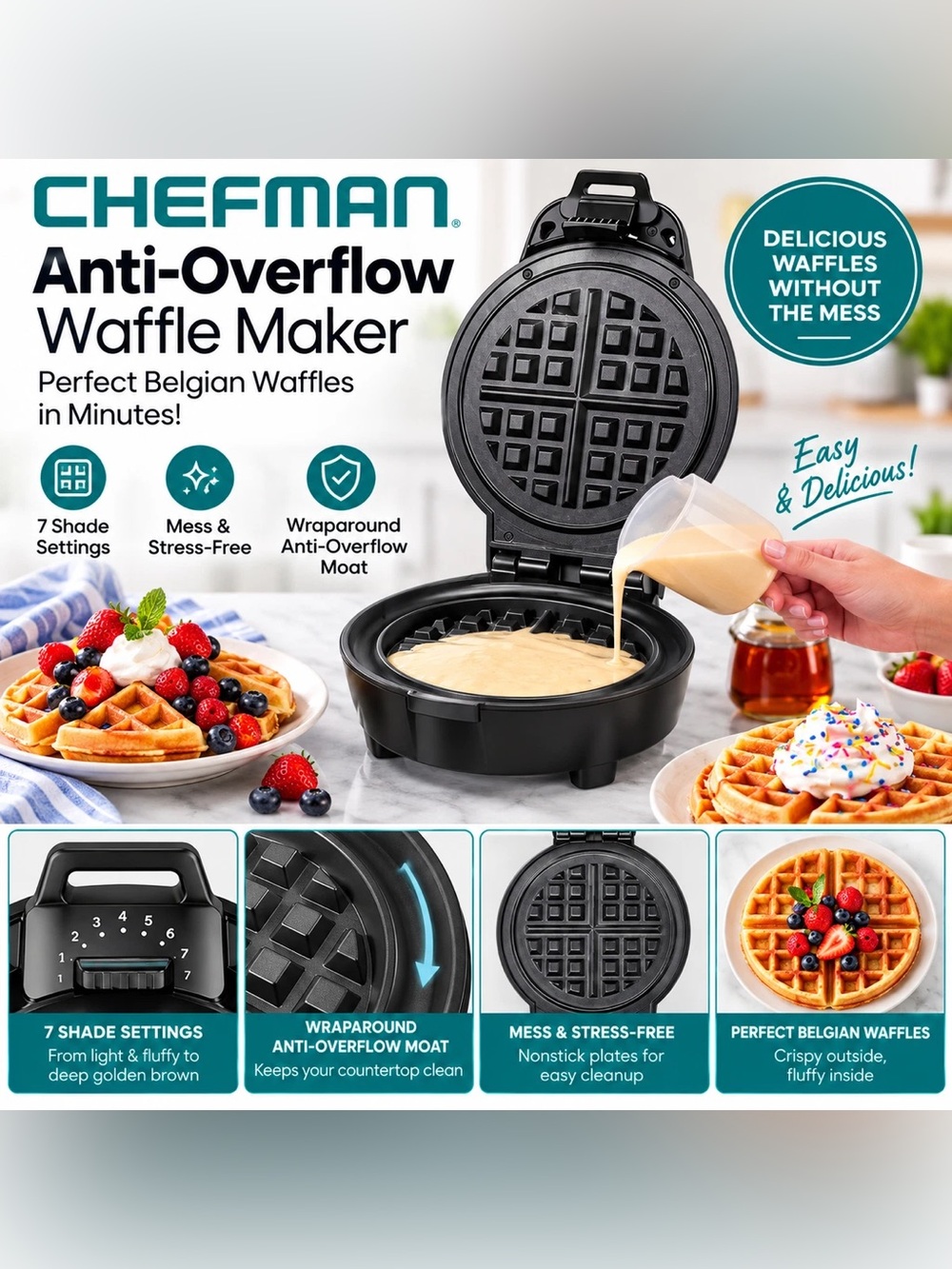 Chefman Anti-Overflow Waffle Maker